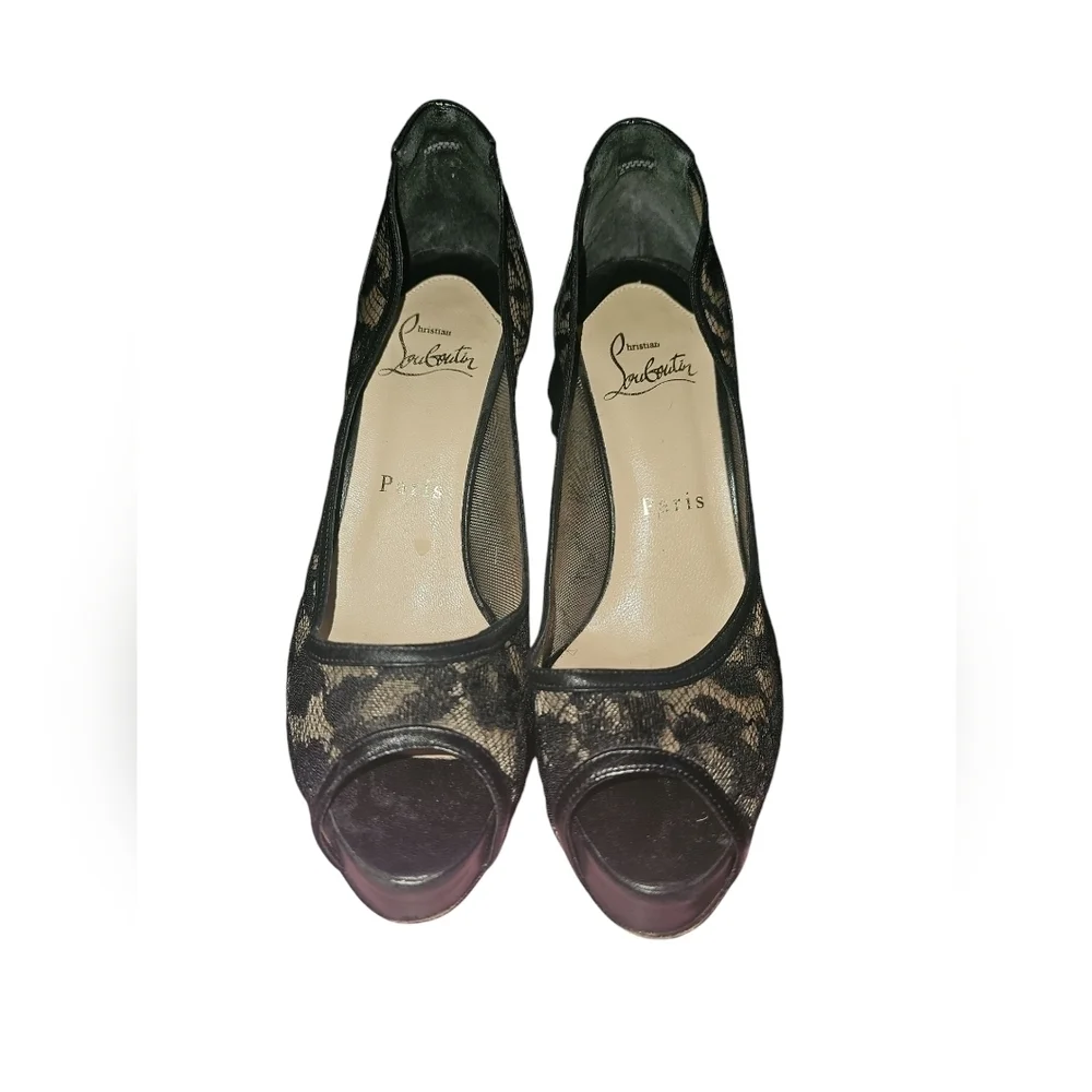 Christian Louboutin black Ambro 120‎ pump featuring round peep-toe 37